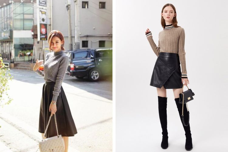 Mix đồ với chân váy mùa đông Mix đồ với chân váy mùa đông