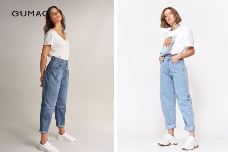 Giày sneaker mix cùng áo phông quần jean