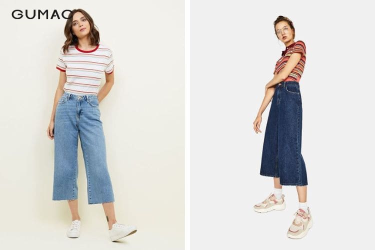 Phối giày sneaker với quần culottes