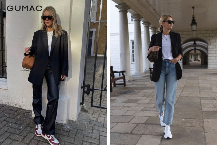 Phối với áo blazer cùng với giày sneaker