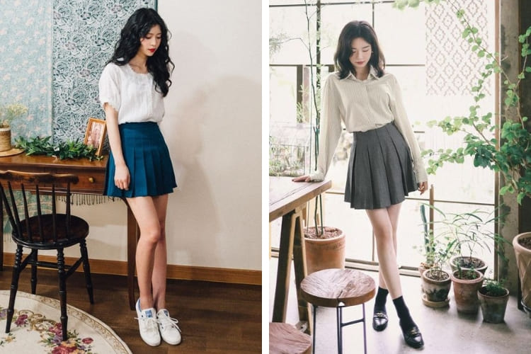 mông lép chân nhỏ mặc quần gì phối chân váy tennis