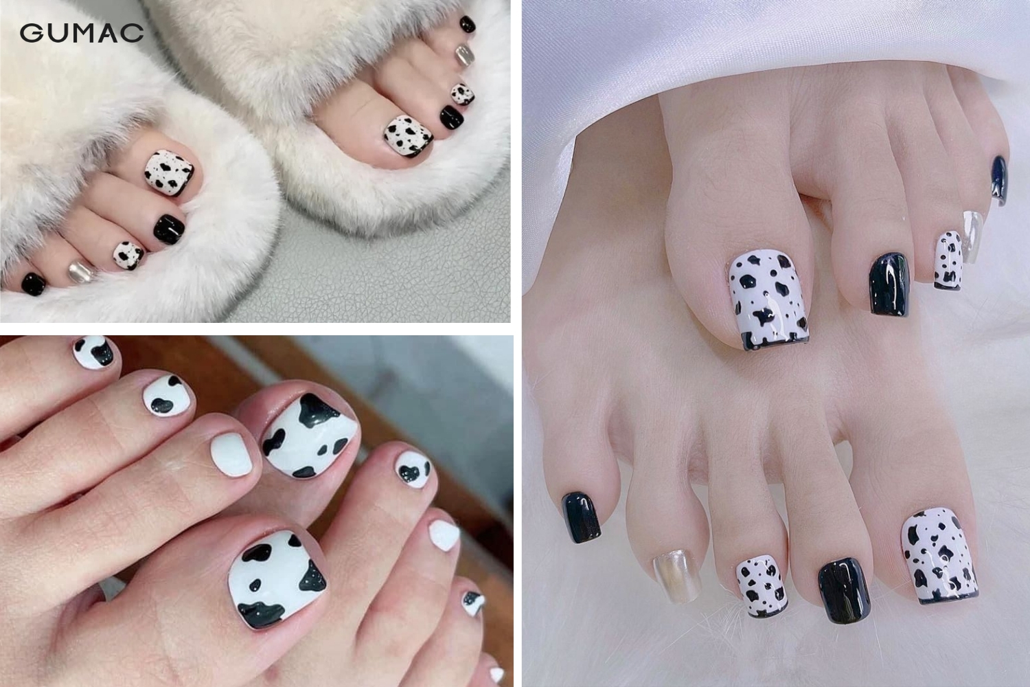 kieu nail chan trang den bo sua