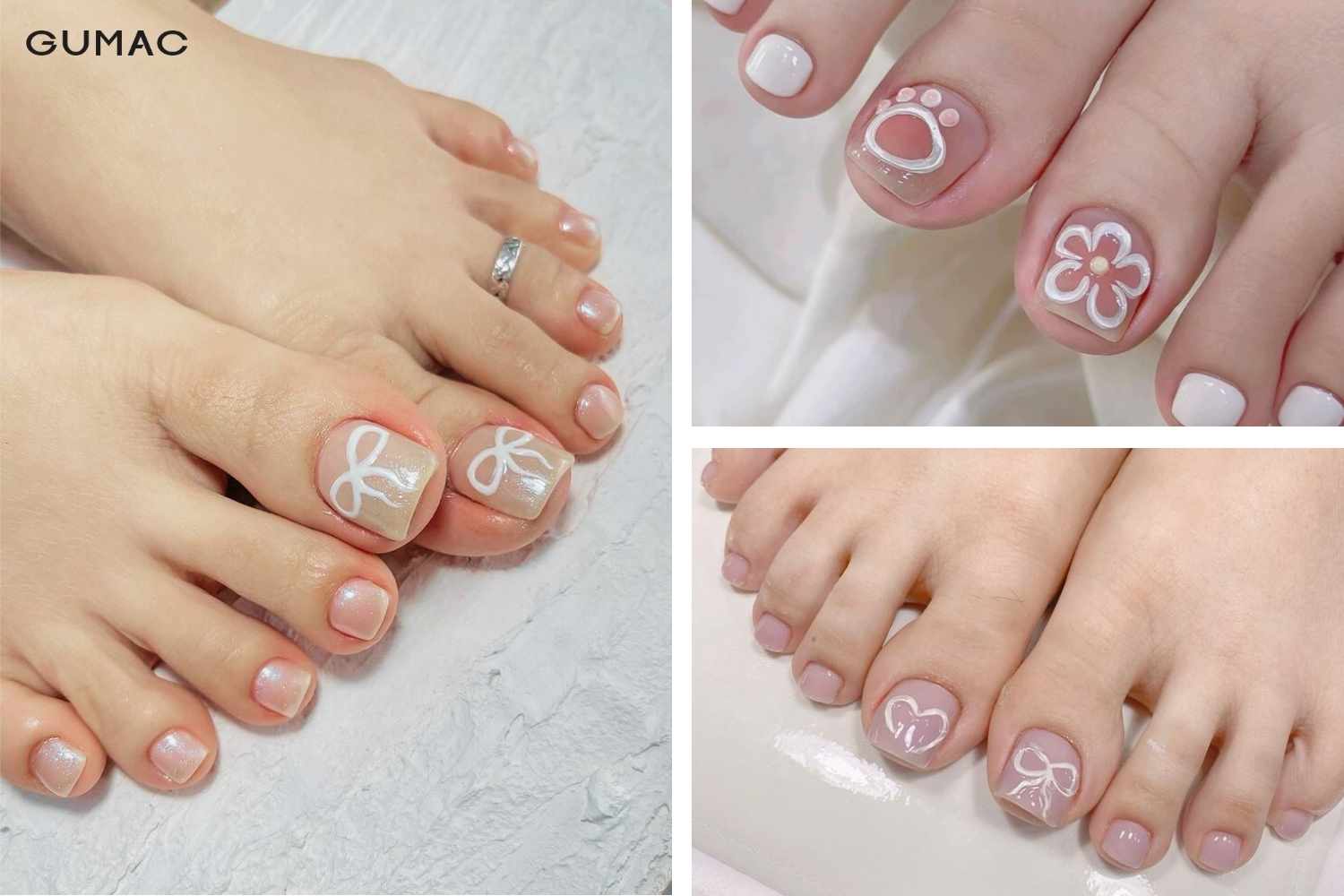 mau nail chan mau trang trong suot ve hoa van trang