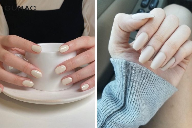 Nail học sinh màu be tối giản