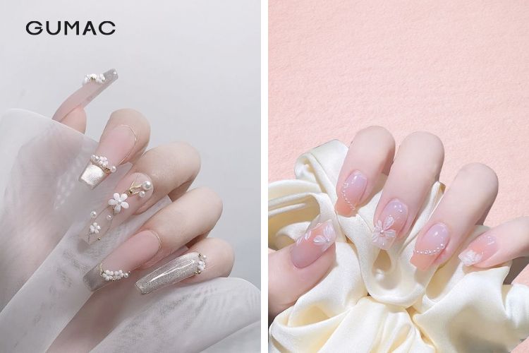 Mẫu nail hồng đính đá sang chảnh