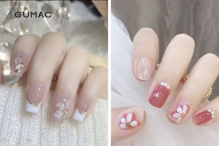 Nail hồng vẽ hoạ tiết dễ thương