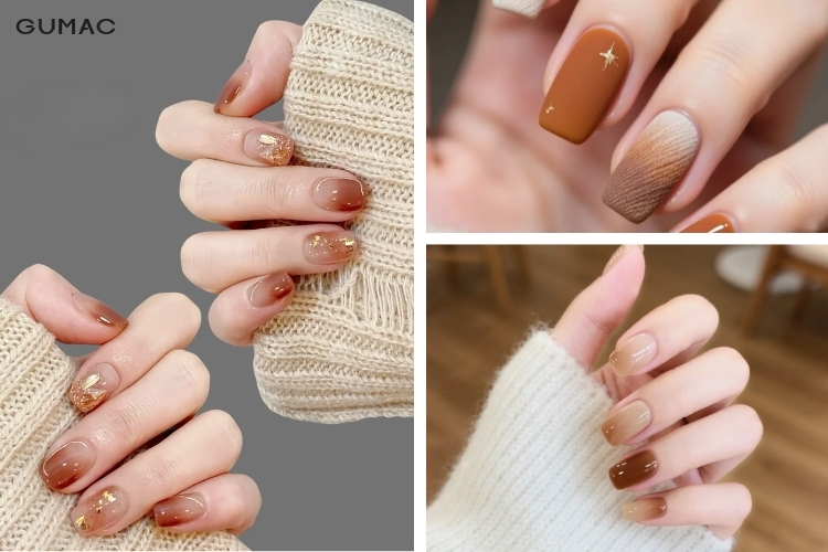 mau nail xinh mau nau cam