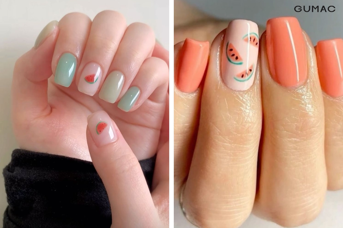 mau nail trai cay ket hop nen son tron