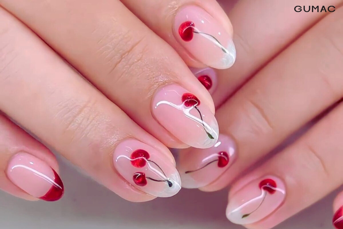 mau nail trai cherry xinh xan