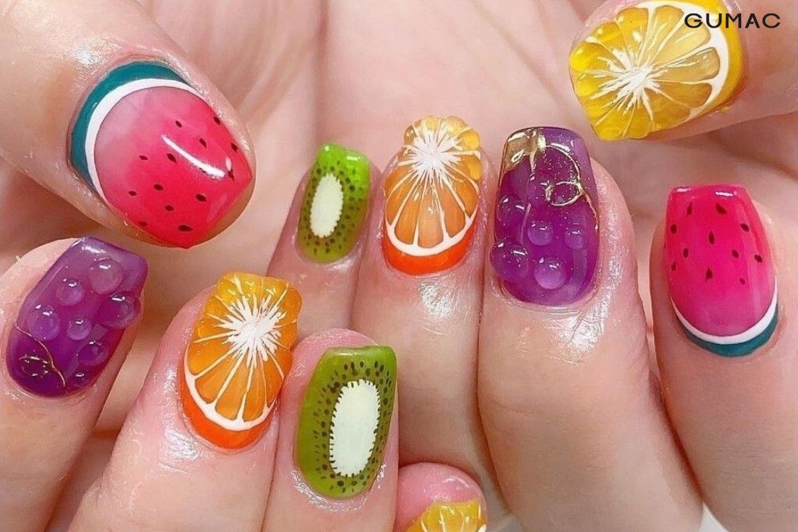 mau ve nail bua tiec trai cay ngau hung