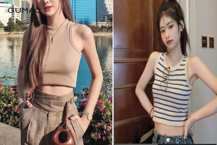 Áo croptop dáng sát nách với thiết kế cổ tròn đáng yêu ao croptop dang sat nach voi thiet ke co tron dang yeu