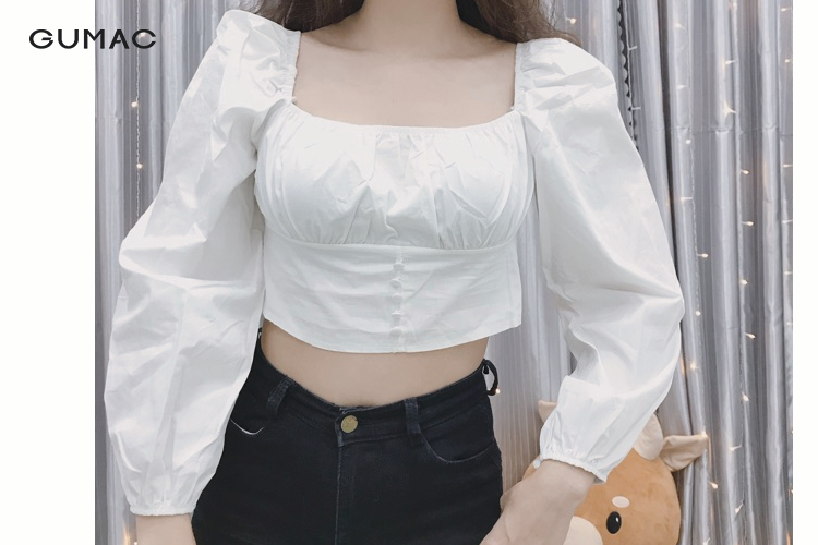 Áo croptop kiểu tay phồng xinh cổ vuông ao croptop kieu tay phong xinh co vuong