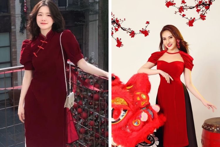 Set bộ đồ nữ áo dài cách tân cánh tiên bèo phối cổ yếm mix váy voan tơ với  tone màu đỏ sáng da, xinh xắn cho các nàng | Shopee Việt
