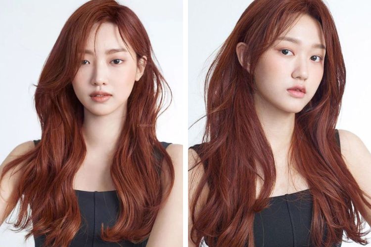 nhuộm tóc màu nâu đỏ cho nữ