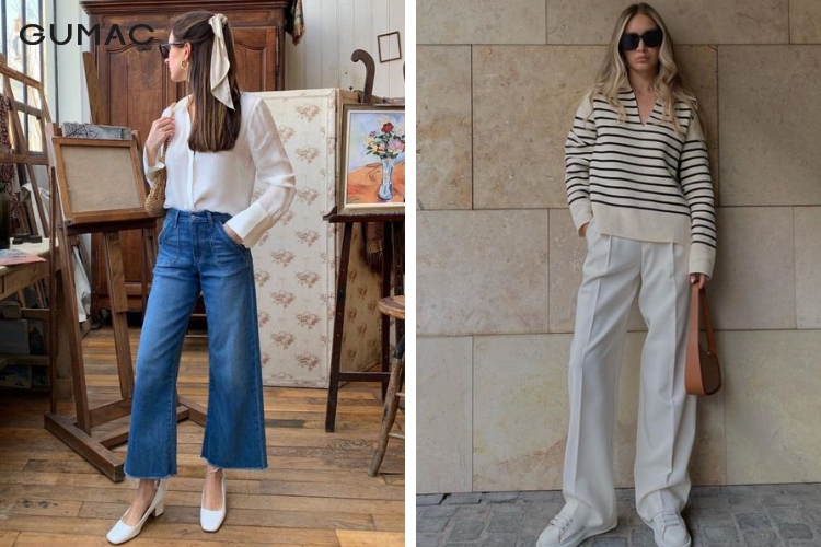 Phong cách Pháp cùng quần ống suông thời thượng