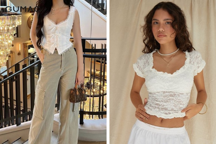 Diện áo 2 dây croptop ren gợi cảm cùng quần cạp cao Diện áo 2 dây croptop ren gợi cảm cùng quần cạp cao