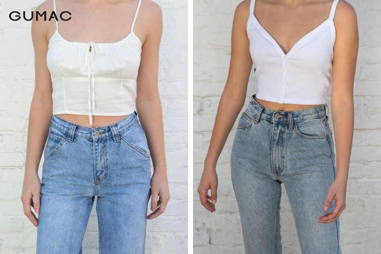 Mặc áo 2 dây croptop và quần skinny jean hiện đại Mặc áo 2 dây croptop và quần skinny jean hiện đại