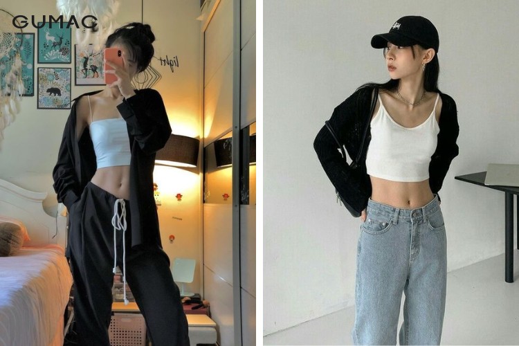 Thời trang áo 2 dây croptop mặc bên trong áo khoác trẻ trung Thời trang áo 2 dây croptop mặc bên trong áo khoác trẻ trung