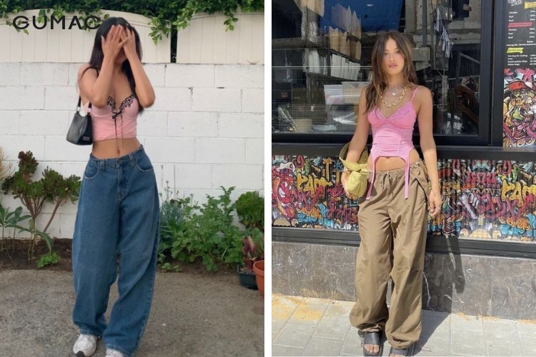 Kết hợp áo 2 dây croptop cùng quần jean ống đứng đẹp Kết hợp áo 2 dây croptop cùng quần jean ống đứng đẹp