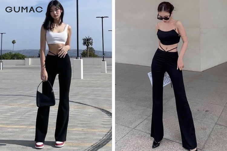 Phối áo 2 dây croptop thổ cẩm cùng quần jean loe phong cách Phối áo 2 dây croptop thổ cẩm cùng quần jean loe phong cách