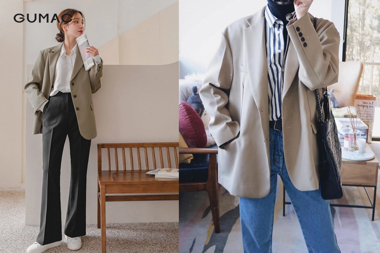 Phối áo blazer quần jean thêm layer áo sơ mi Phối áo blazer quần jean thêm layer áo sơ mi