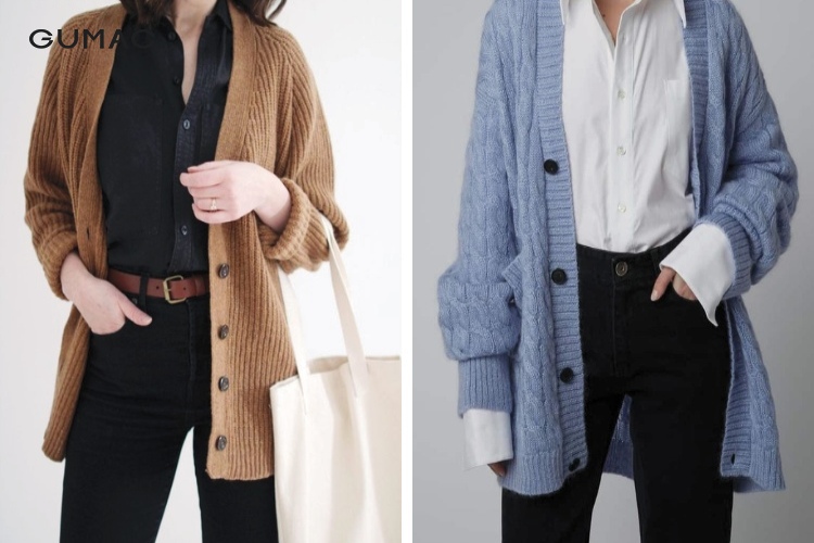 Outfit áo sơ mi tay ngắn nữ cùng áo khoác cardigan