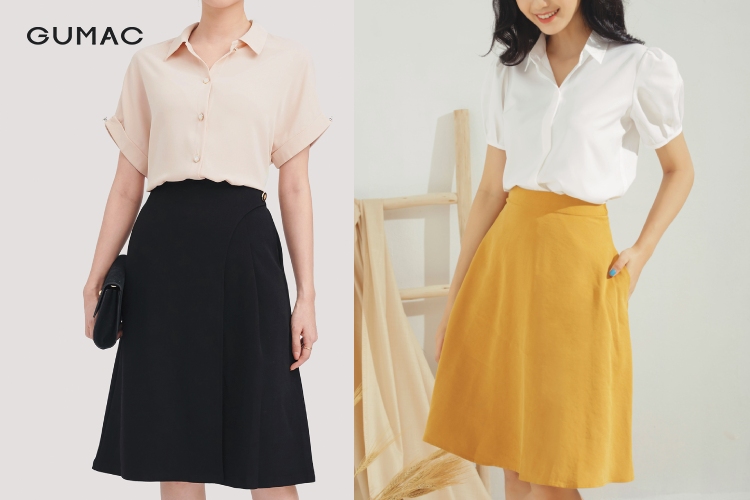 Kết hợp áo sơ mi ngắn tay với chân váy