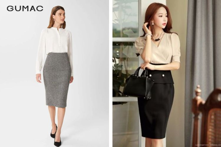 Áo sơ mi với chân váy bút chì