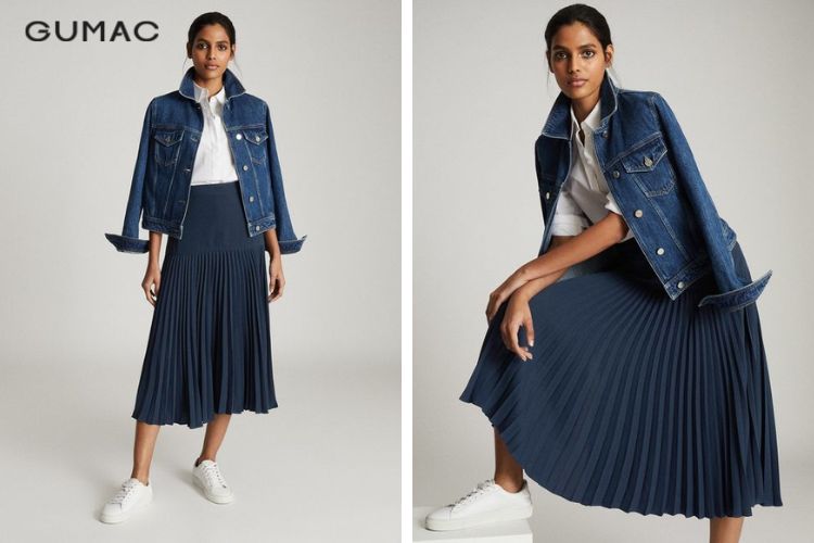 Mix áo sơ mi với chân váy xếp ly