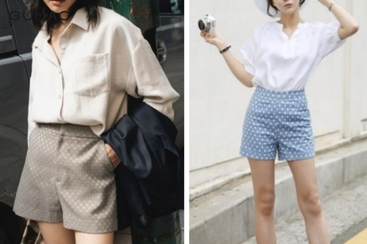 áo sơ mi cùng quần short họa tiết