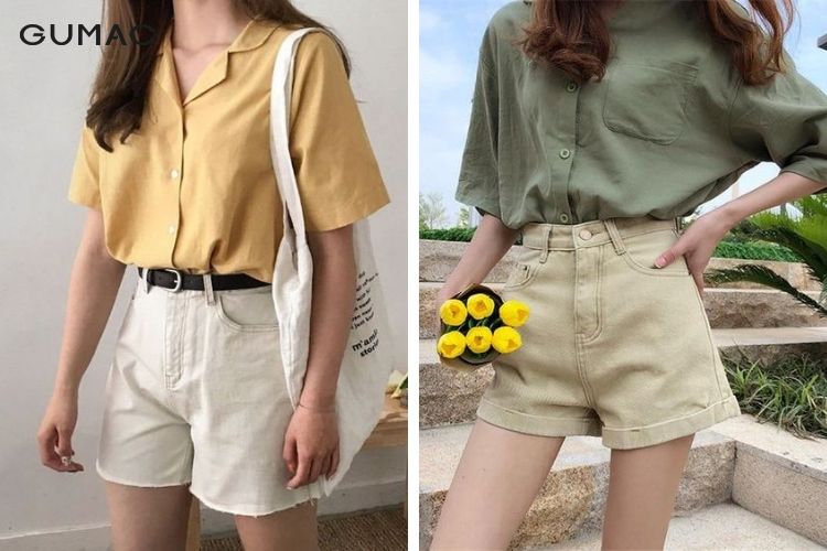 áo sơ mi quần short vải sành điệu