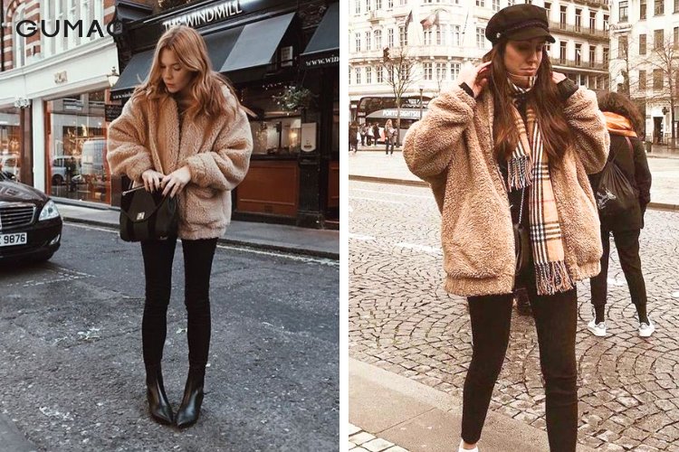 Kết hợp áo khoác lông và quần legging năng động
