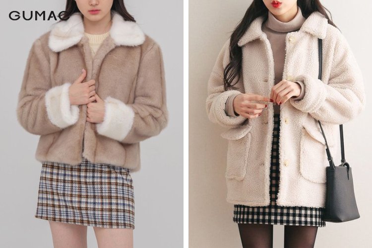 Thời trang áo khoác lông cùng váy bằng len