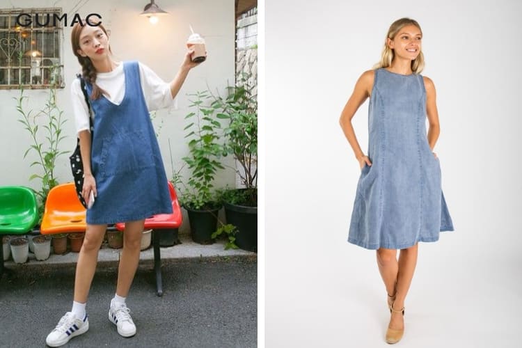 Cách phối đồ cho người béo chân to với đầm Denim đuôi cá