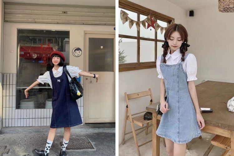 Yếm phối với áo tay phồng