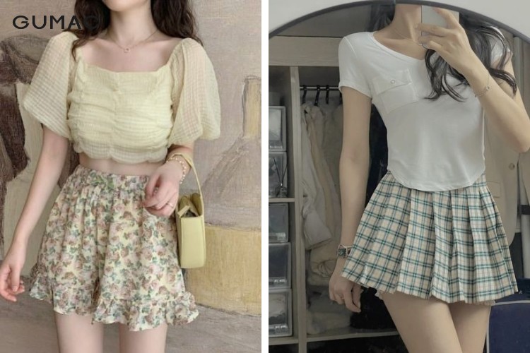 Diện chân váy chữ A và áo croptop tay ngắn trẻ trung