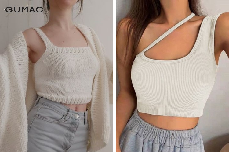Áo croptop tay ngắn chất liệu len