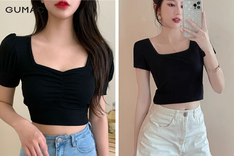 Áo croptop tay ngắn cổ vuông