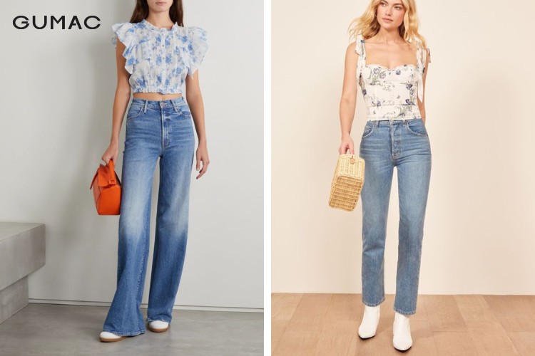 Áo croptop tay ngắn mix quần skinny jean thời thượng