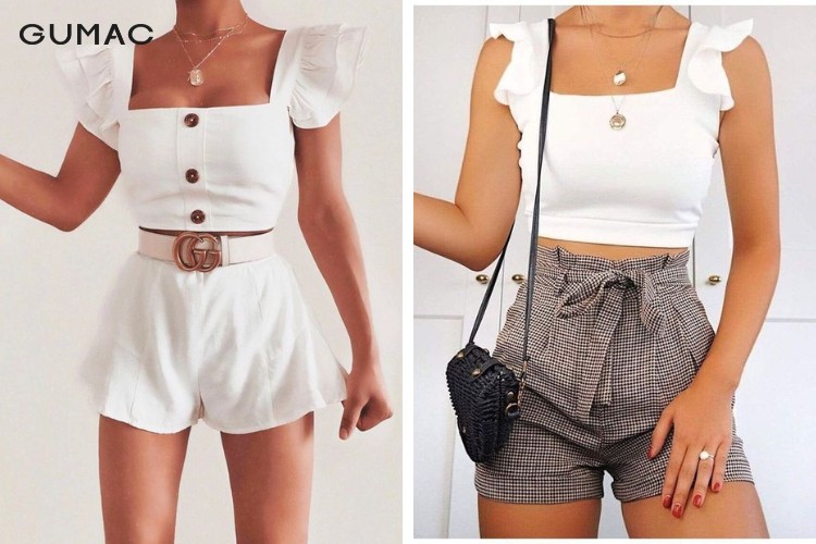 Diện áo croptop tay ngắn với quần short năng động