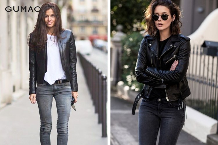 Phối đồ với áo khoác da với áo hoodie và quần skinny