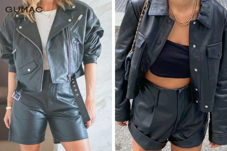Áo khoác da phối với quần shorts năng động