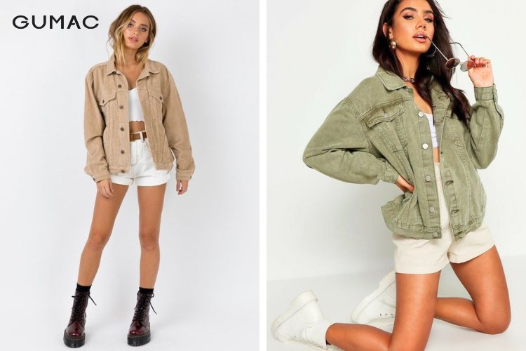 Kết hợp áo croptop cùng áo khoác kaki tươi tắn