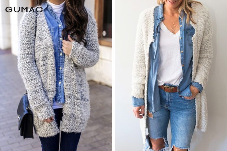 Thời trang áo denim cùng áo khoác len Thời trang áo denim cùng áo khoác len