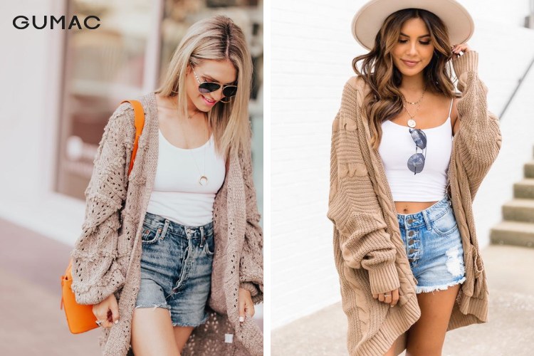 Mix áo khoác len cùng quần short năng động Mix áo khoác len cùng quần short năng động