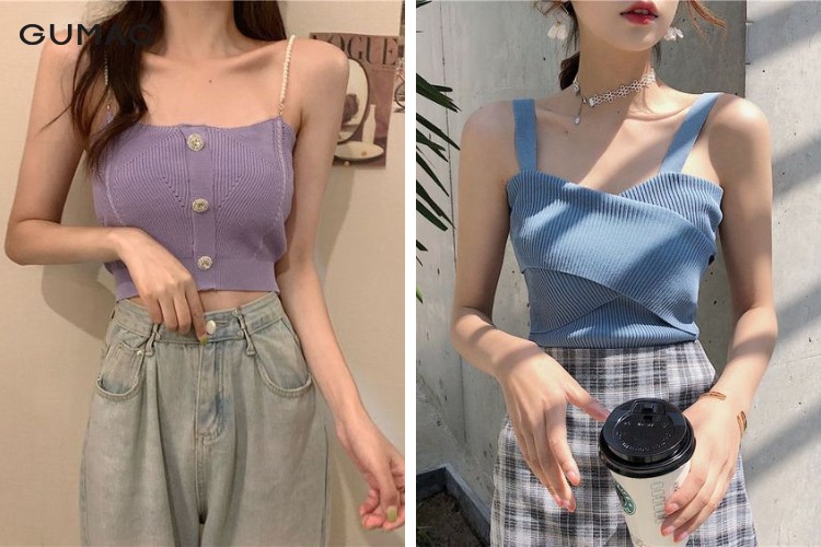 Kiểu áo croptop len form tay ngắn Kiểu áo croptop len form tay ngắn