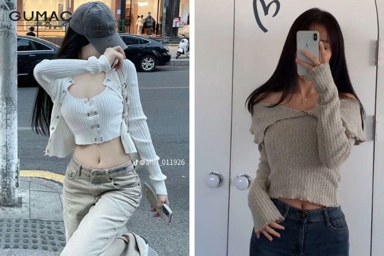 Diện áo croptop bằng len cùng quần jean thanh lịch Diện áo croptop bằng len cùng quần jean thanh lịch