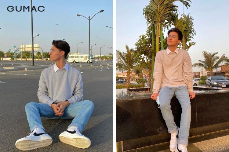Áo nỉ với áo sơ mi Áo nỉ với áo sơ mi
