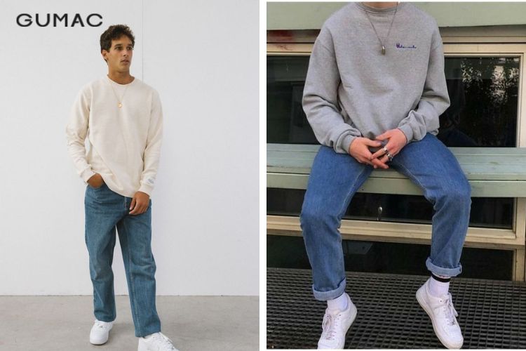 Áo nỉ với quần jeans Áo nỉ với quần jeans