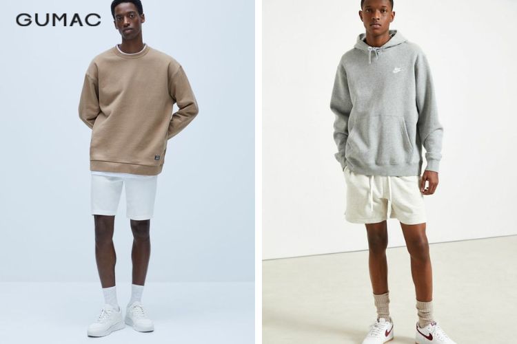 Áo nỉ với quần thun short Áo nỉ với quần thun short